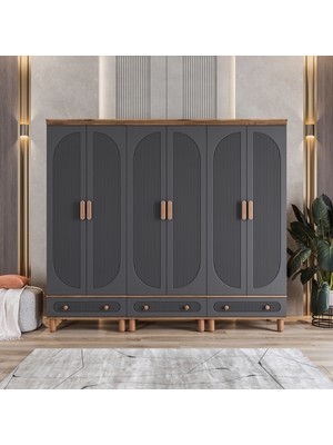 Velmo Barrel 6 Kapaklı Gardırop (Antrasit)