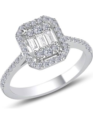 Söğütlü Silver Gümüş Rodyumlu Çizgili Baget Taşlı Yüzük 925 Ayar Gümüş Maden Rengi