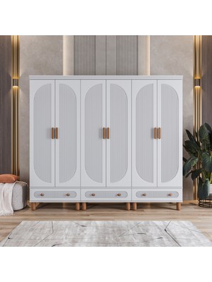 Velmo Barrel 6 Kapaklı Gardırop (Beyaz)