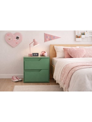 Alteks Dekor Modern 2 Çekmeceli Mdf Lam Komodin, Yatak Odası & Genç Odası & Ofis, Pürüzsüz Yüzey