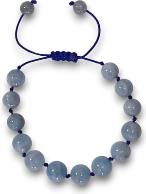 Pozitif Doğal Taş 9 mm Akuamarin Bileklik, Makrome Ayarlı 304-3