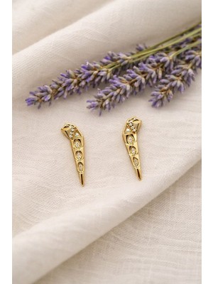 Nora Vıp 14K Taşlı Ok Ucu Küpe Gold