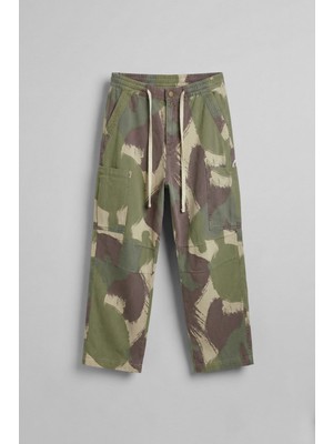 Abluka Online Erkek Baggy Fit Kamuflajlı Kargo Cepli Jean Pantolon Yeşil