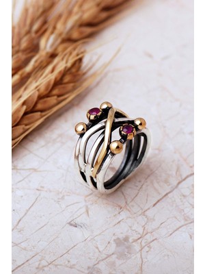 Sümer Telkari Taşlı Tasarım Elişi 925 Ayar Gümüş Yüzük 6001