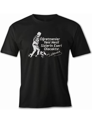 ModaSize 24 Kasım Öğretmenler Baskılı T-Shirt - Siyah