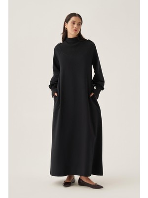 ALLDAY Lacivert-Kolları Düğmeli Apoletli Likralı Elbise