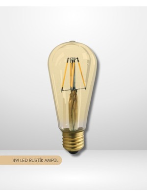 Ack 4W LED Rustik Ampul ST64, 2700K Sarı Işık, E27 Duy