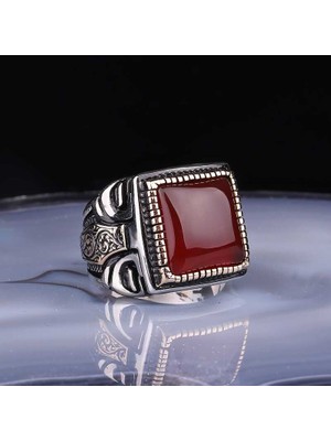 Fumeyabi ​gümüş Kare Akik Taşlı Erkek Yüzük