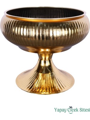 Yapay Çiçek Sitesi Metal Dekoratif Ayaklı Vazo 21 cm Altın