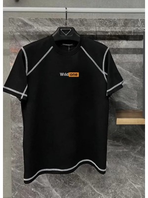 ModaSize Unisex Dikişli Baskılı Oversize T-Shirt - Siyah