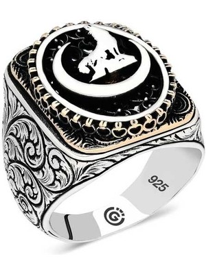 Fumeyabi Gümüş Hilal Bozkurt Oval Erkek Yüzük