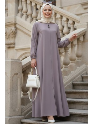 Neva Style Kolları Düğme Detaylı Bej Tesettür Ferace 45292BEJ