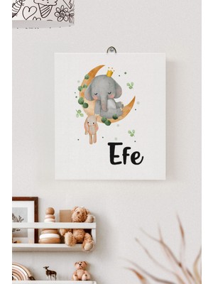 Lilabio Isme Özel Çocuk Odası Kanvas Tablo Fil (17X21 Cm)