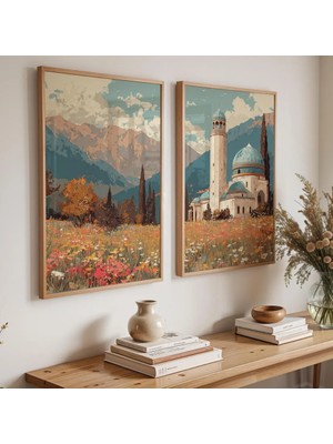 Pam Studio Islami Temalı Ikili Duvar Tablosu Manzara Tasarım Dekoratif Set