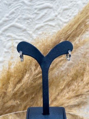 Livora Jewelry 925 Ayar Gümüş Mineli Nazar Boncuklu Zirkon Taş Detaylı Ince Spor Halka Küpe