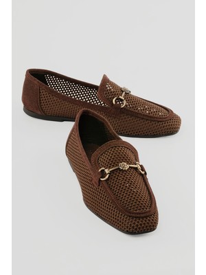 Mubiano Kadın Triko File Babet Tokalı Günlük Serel Kahverengi