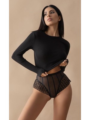 İlkyaz Fashion Ieg™ Siyah Kadın Çizgili Külot VERONICA-K1008