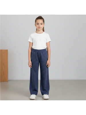 Cubbux Kız Çocuk&genç  Taşlı Pantolon Wide Leg Bol Paça Kumaş Beli Lastikli