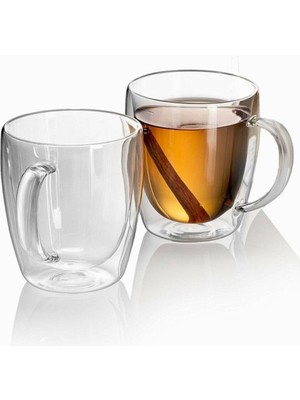 Hype Store Yzhome 2 Adet Büyük Boy 350 ml Çift Cidarlı Cam Çay Kahve Meşrubat Kupa Çift Camlı Isı Yalıtımlı Kul