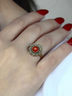 Esha Store Doğal Taş Akik Yuvarlak Doğal Taşlı Antik Model Kadın Ayarlanabillir Yüzük EUY92A