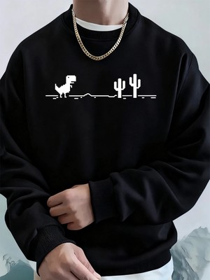 Dinozorlar Kaktüs Üzerinde Baskı Erkekler Kazak Kış Polar Sıcak Kapüşonlular Kore Gevşek Bisi