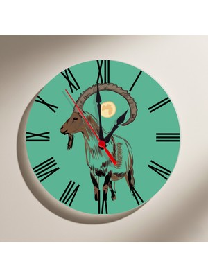 Zerya Pezkovî Temalı Roma Rakamlı Duvar Saati - Dağ Keçisi Temalı Roma Rakamlı Duvar Saati -