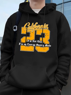 Kaliforniya 23 Mektup Baskı Hoodie Erkek Kış Polar Sıcak Kazak Koşu Cep Kazak Sportif Gevşek