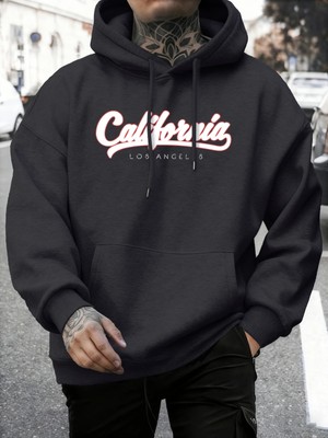 Kaliforniya Los Angeles Mektup Baskıları Sonbahar Rahat Kapüşonlu Üst Erkek Uzun Kollu Sıcak