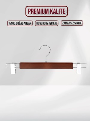 SDF Askı Ceviz Ahşap Pantolon Etek Askısı Gümüş Kancalı 10 Adet