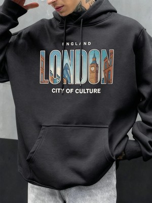 Londra Şehir Baskıları Sonbahar Erkekler Hoody Cep Kapüşonlu Üst Hip Hop Moda Giyim Kişilik R