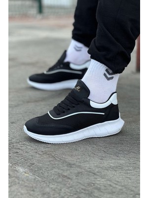 Zapatos WG062 Erkek Günlük Bağcıklı Triko Cilt Spor Sneaker Ayakkabı Ctbt - Siyah/beyaz