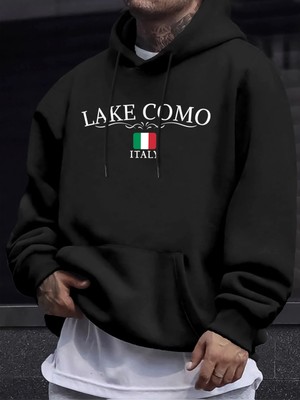 Lake Como Italia Harfli Baskılı Kazaklar Erkek Rahat Sokak Modası Sweatshirt Sonbahar Polar S