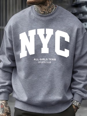 New York City Mektup Göz Alıcı Baskılı Erkek Tişörtü Çok Renkli Kazak Günlük Moda Spor Giyim