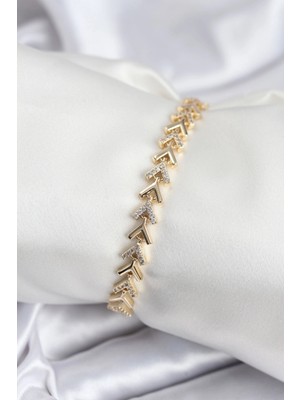 Kaia Life Pirinç Vıp Seri Gold Zirkon Taşlı Balık Sırtı Model Kadın Bileklik