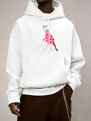 Greyhound Kazak Giyen Baskı Erkekler Sonbahar Sıcak Polar Kapüşonlular Gevşek Yumuşak Uzun Ko