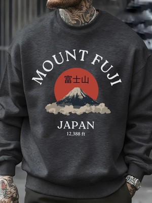 Fuji Dağı Japonya Baskılar Erkekler Kazak Sonbahar Bisiklet Yaka Kazak Hip Hop Moda Üstleri P
