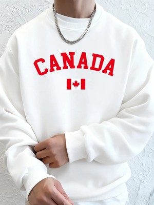 Kanada Baskılı Bayraklı Erkek Kapüşonlu Üstleri Sonbahar Bol Sweatshirt Hip Hop Yuvarlak Yaka