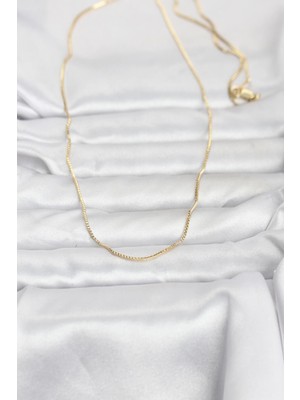 Bsre 14K Gold Renk Ince Kare Zincirli 60 cm Kadın Kolye (Cm)