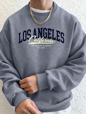 Los Angeles Kaliforniya Baskılı Erkek Kazak Kış Polar Sıcak Kapüşonlular Kore Gevşek Bisiklet