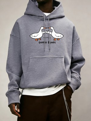 Good Bumps Ducks Baskılı Erkekler Sonbahar Kapüşonlular Cep Trendy Tişörtü Rahat Hip Hop Uzun