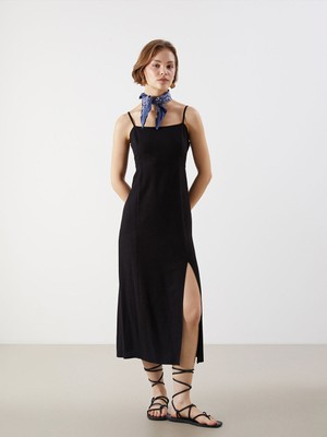 Lc Waikiki Yeni Sezon Kare Yaka Düz Askılı Keten Karışımlı Kadın Elbise