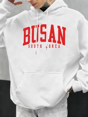 Busan Güney Kore Mektup Desen Erkekler Büyük Boy Hoodie Rahat Hoody Sonbahar Moda Streetwear