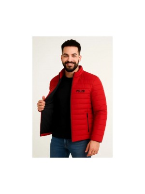 Erkek Mikro Su Itici Kapitone Baskılı Astarlı Fermuarlı Bomber Mont - Kırmızı