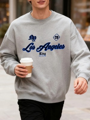 Los Angeles King Letter Creative Print Üst Giyim Bol Kesim Oversize Sweatshirt Jogging Modası