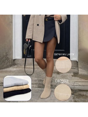 Kral Socks Kadın Çorabı Ter Emici Dikişsiz Extra Soft Model Soket Uzun Bambu Çorap (3 Çift) Karma Renk