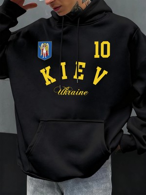 Kiev Ukrayna Baskılı Erkekler Hoodie Sonbahar Gevşek Giysiler Cep Hip Hop Kazak Polar Rahat M