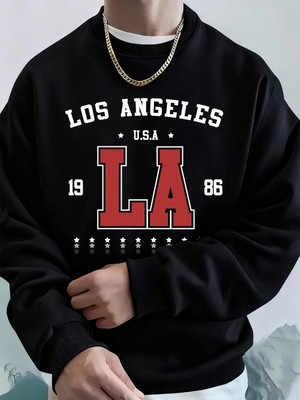 1986 Los Angeles Abd Baskı Erkekler Tişörtü Kış Polar Sıcak Hoodie Kore Gevşek Bisiklet Yaka