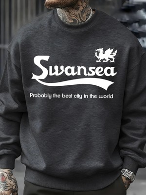 Swansea En Iyi Şehir Mektup Tasarım Erkek Kazaklar Vintage Kazak Rahat Yumuşak Giyim Polar Hi