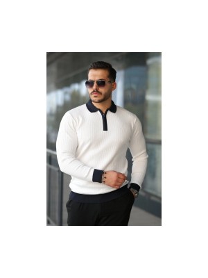 Erkek Kol ve Yaka Detaylı Uzun Kollu Triko