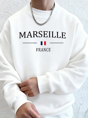 Marsilya Fransa Bayrağı Baskı Erkekler Hoodie Sonbahar Polar Sıcak Tişörtü Rahat Gevşek Bisik